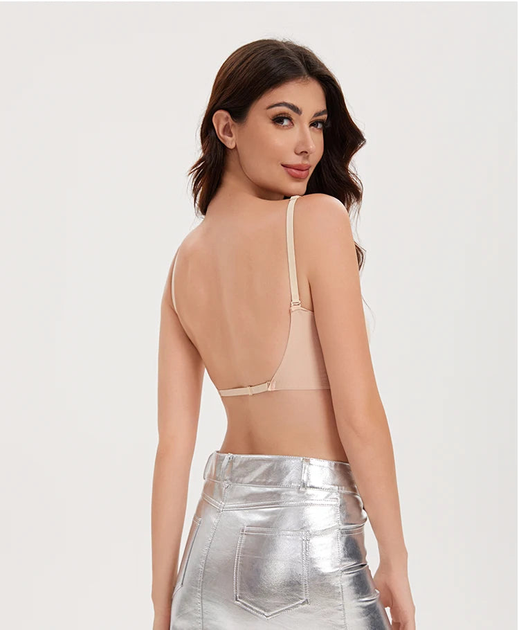 UBAU Invisible Deep U Backless Bra for Women Sexy Transparent Strap Push-Up Strapless Lingerie Underwear for Dresses
