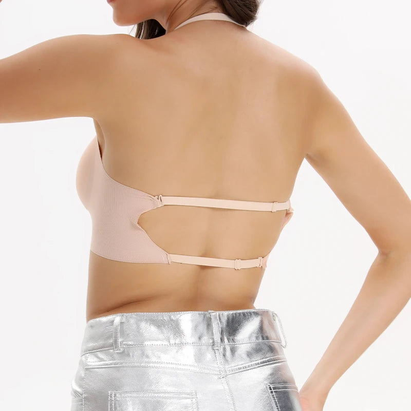 UBAU Invisible Deep U Backless Bra for Women Sexy Transparent Strap Push-Up Strapless Lingerie Underwear for Dresses